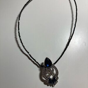 Handmade Elegant Black Necklace, Upcycled Vintage Earring Pendant, Sparkly